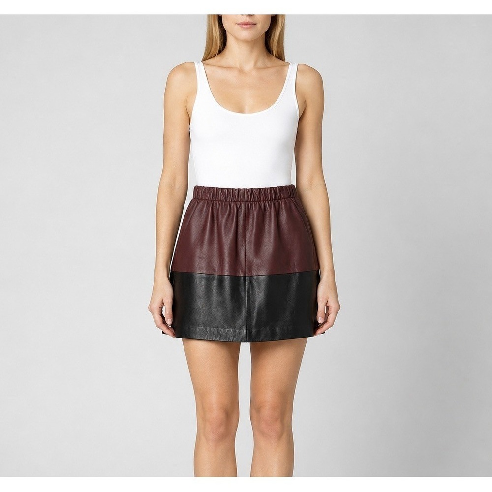 Vince 100% Lamb Leather Skirt Womens S Black Colorblock Mini Streetwear Luxury